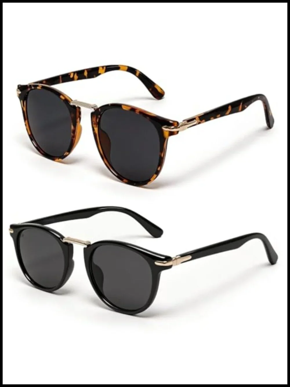 2 Pack Retro Round Sunglasses UV400 Metal Bridge